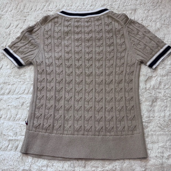 Tommy Hilfiger Khaki Cable Knit Short Sleeve Sweater Preppy Classic Size M - Picture 2 of 6
